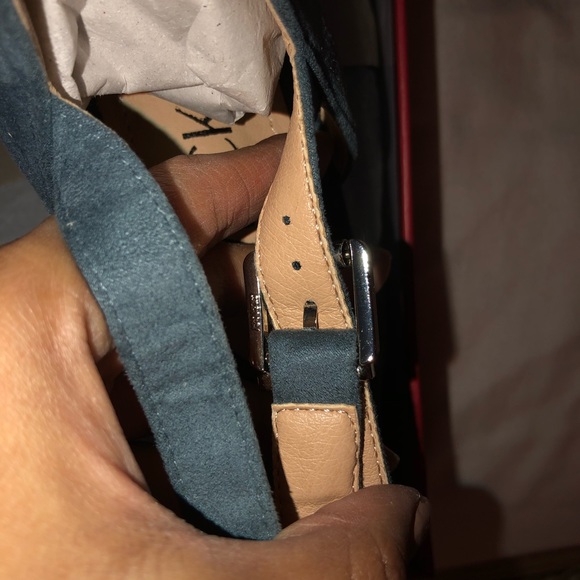 LAST 1 Peep Toe Vegan Suede jeweled Low Block heel - Picture 8 of 8